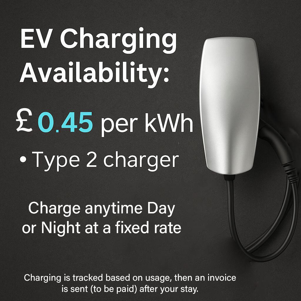 EV charging at The Mill Bank Retreat, Anglesey holiday home EV charging point available at The Mill Bank Retreat holiday home in Anglesey, North Wales. Type 2 charger, £0.45 per kWh, available day and night.